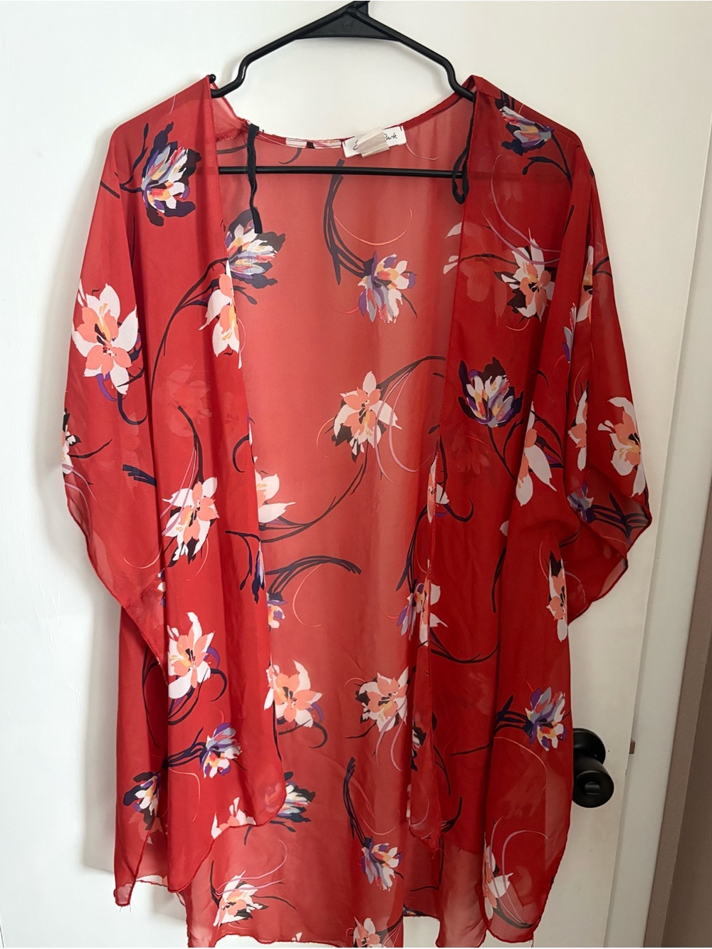 emory park Red Floral Sheer Kimono